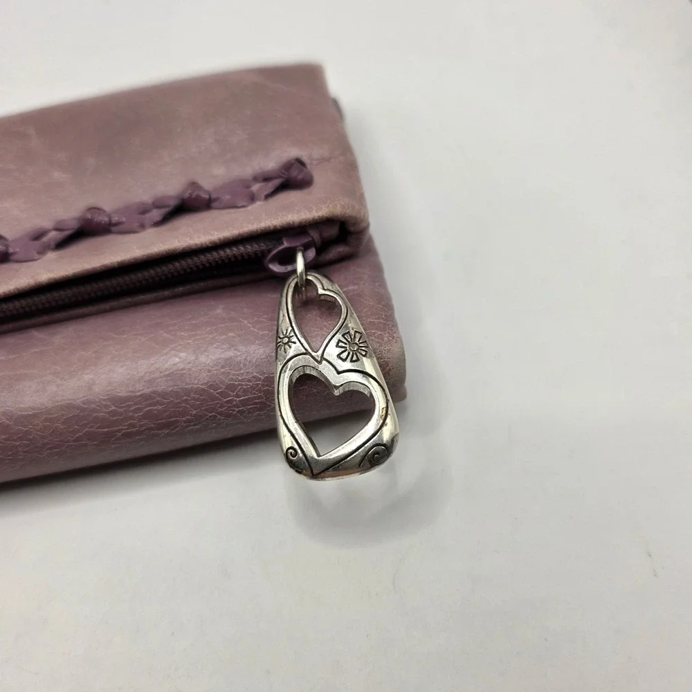 Brighton Lavender Purple Soft Leather Trifold Wallet Braided Heart Zipper Pull